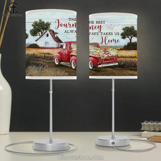 Red Truck The Best Journey Always Takes Us Home Table Lamp Art - Christian Lamp Art Decor - Bible Verse Table Lamp
