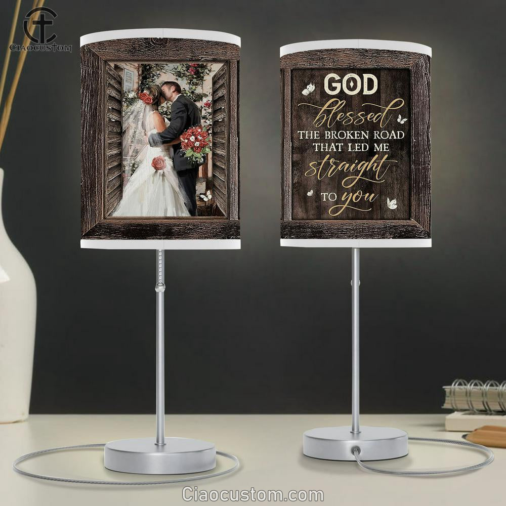 Red rose God blessed the broken road Table Lamp For Bedroom - Bible Verse Table Lamp - Religious Room Decor