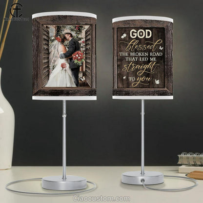 Red rose God blessed the broken road Table Lamp For Bedroom - Bible Verse Table Lamp - Religious Room Decor