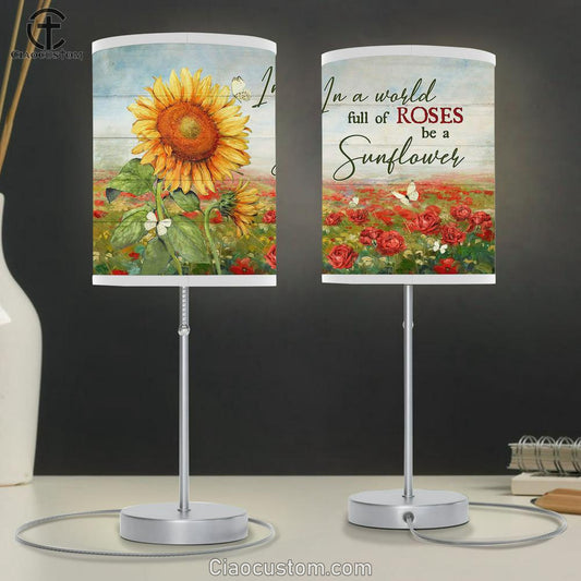 Red rose field In a world full of roses be a sunflower Table Lamp For Bedroom - Bible Verse Table Lamp - Religious Room Decor