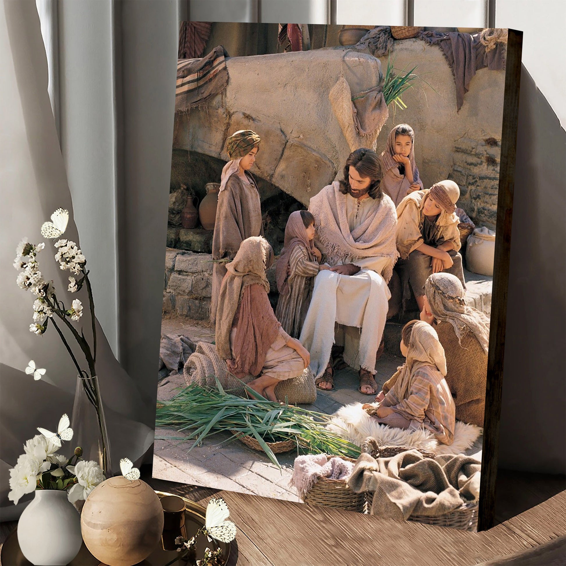 Reenactment Of Jesus With Children Canvas Pictures - Religious Canvas Wall Art - Christian Paintings For Home