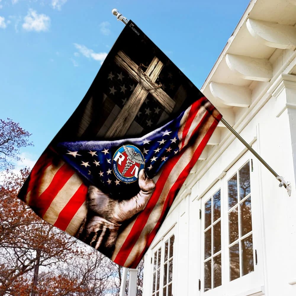 Registered Nurse Christian Cross America House Flags - Christian Garden Flags - Outdoor Christian Flag