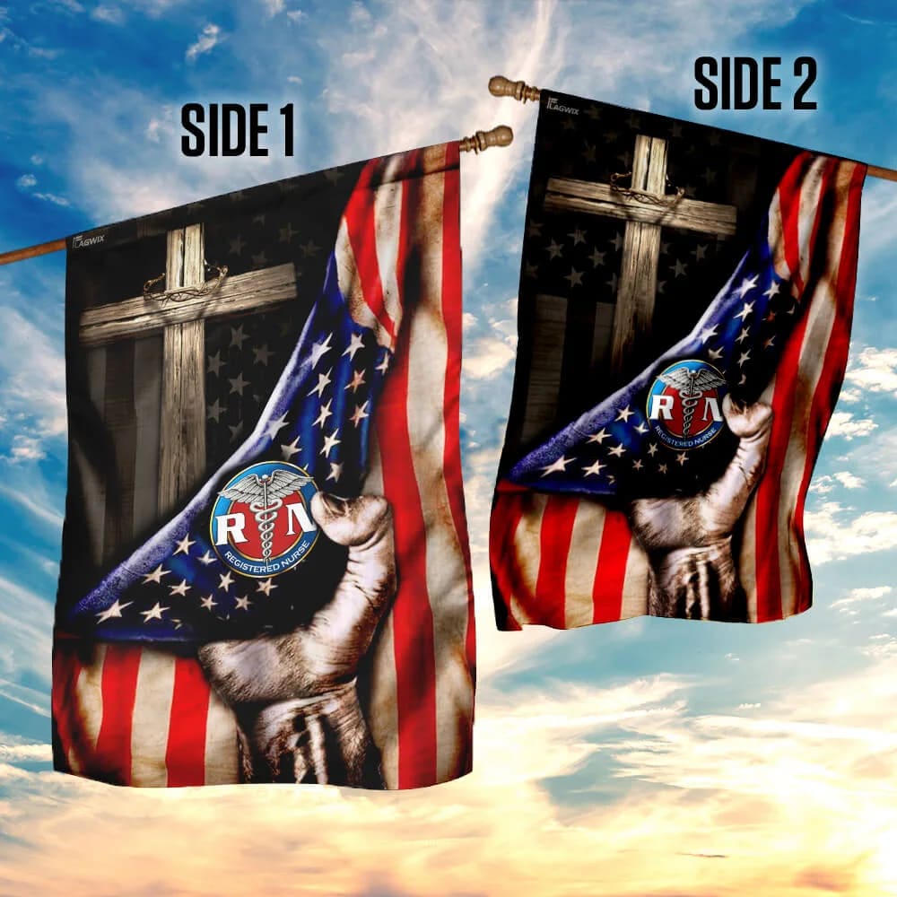 Registered Nurse Christian Cross America House Flags - Christian Garden Flags - Outdoor Christian Flag