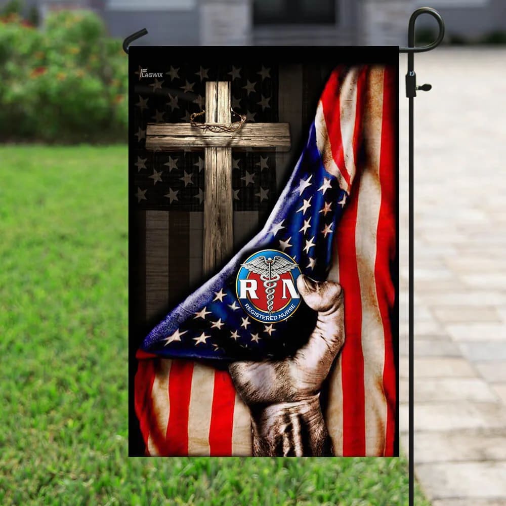 Registered Nurse Christian Cross America House Flags - Christian Garden Flags - Outdoor Christian Flag