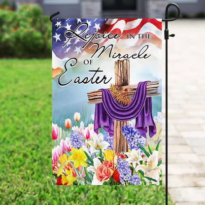 Rejoice In The Miracle Of Easter Cross Flag - Easter House Flags - Christian Easter Garden Flags