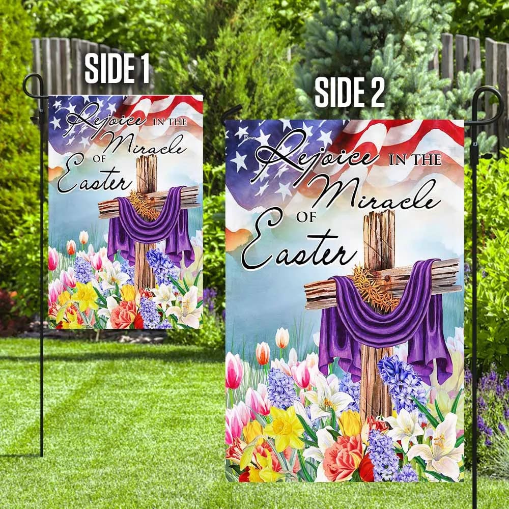 Rejoice In The Miracle Of Easter Cross Flag - Easter House Flags - Christian Easter Garden Flags