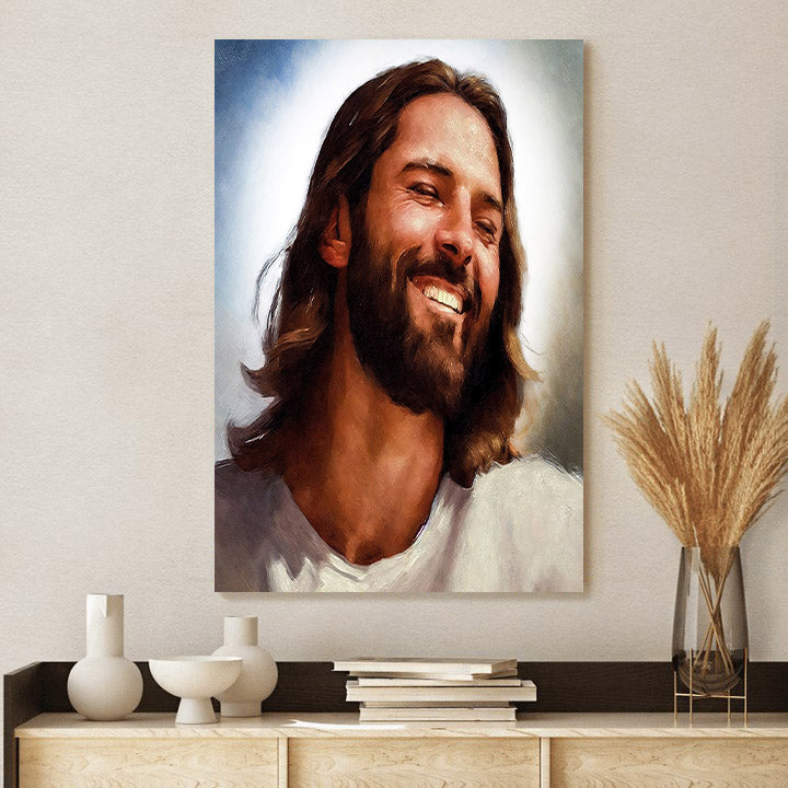 Religious Art Christ Portrait Smiling Christ - Canvas Pictures - Jesus Canvas Art - Christian Wall Art
