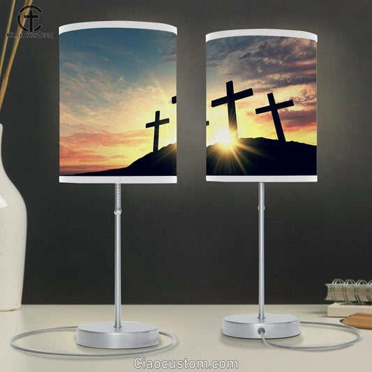 Religious Cross Night Sunrise Sky Table Lamp Pictures - Faith Art - Christian Table Lamp For Bedroom Decor