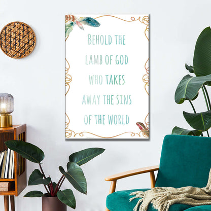 Religious Feather Behold The Lamb Of God Bible Verse Wall Art Canvas - Canvas Religious Wall Art - Christian Wall Decor Living Room