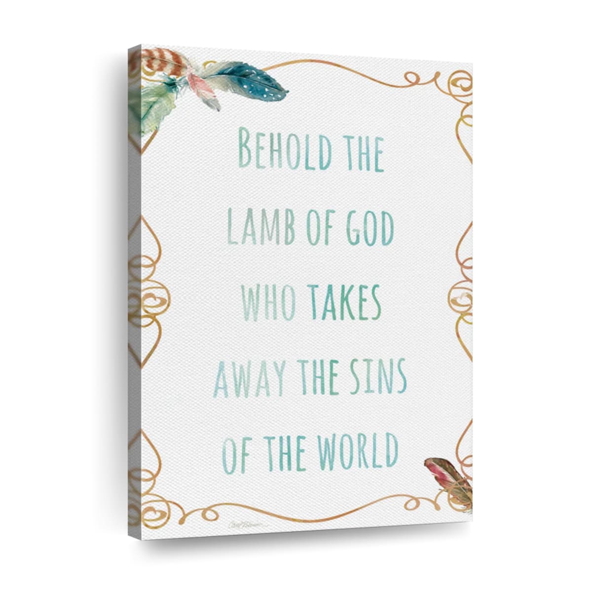 Religious Feather Behold The Lamb Of God Bible Verse Wall Art Canvas - Canvas Religious Wall Art - Christian Wall Decor Living Room