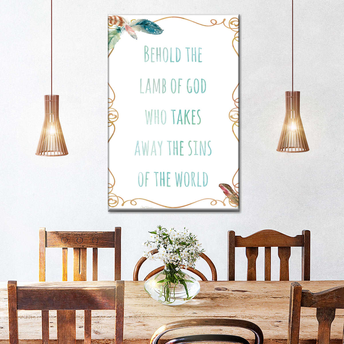 Religious Feather Behold The Lamb Of God Bible Verse Wall Art Canvas - Canvas Religious Wall Art - Christian Wall Decor Living Room