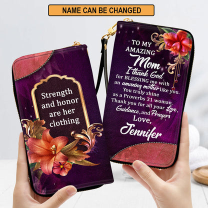 Religious Gifts For Mothers Strength And Honor Are Her Clothing Clutch Purse For Women - Personalized Name - Christian Gifts For Women
