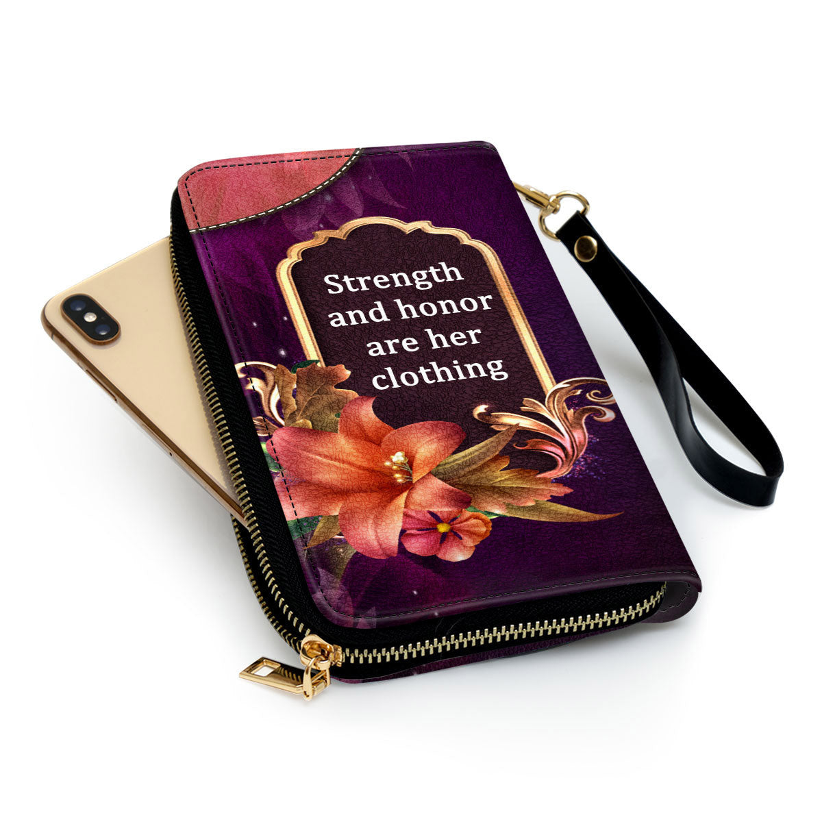 Religious Gifts For Mothers Strength And Honor Are Her Clothing Clutch Purse For Women - Personalized Name - Christian Gifts For Women