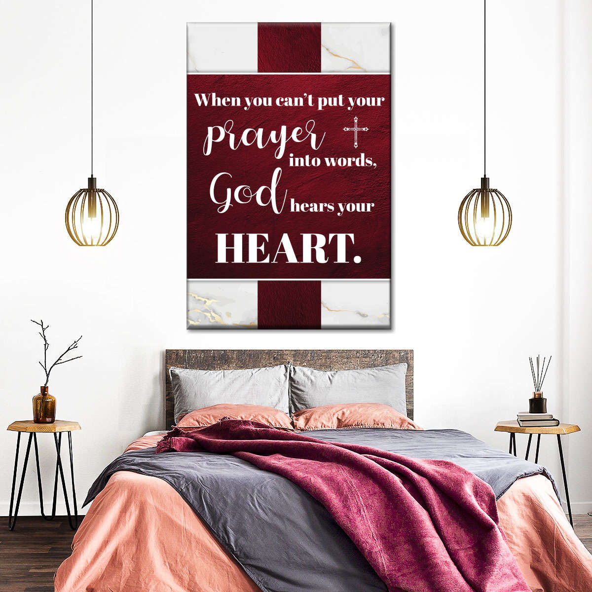 Religious Praying God's Heart Wall Art Canvas - Canvas Religious Wall Art - Christian Wall Decor Living Room