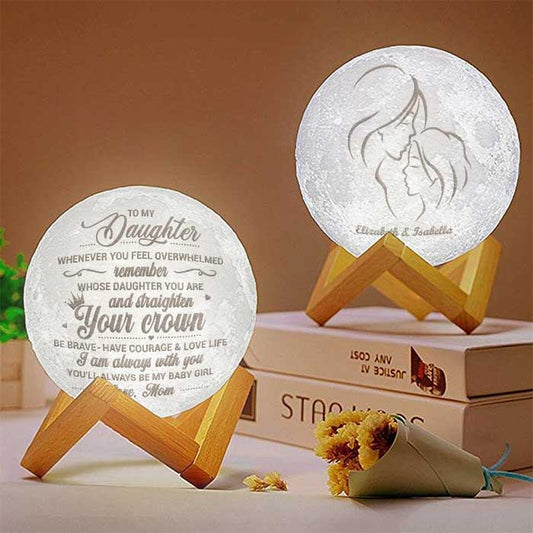 Remember Whose Daughter You Are & Straighten Your Crown Personalized 3d Moon Lamp - Birthday Gift For Daughter - Valentines Day Gifts For Daughter