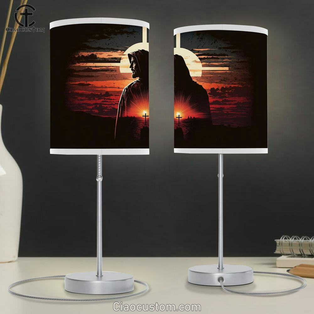 Resurrected Jesus Christ Holy Cross Table Lamp Pictures - Faith Art - Christian Table Lamp For Bedroom Decor
