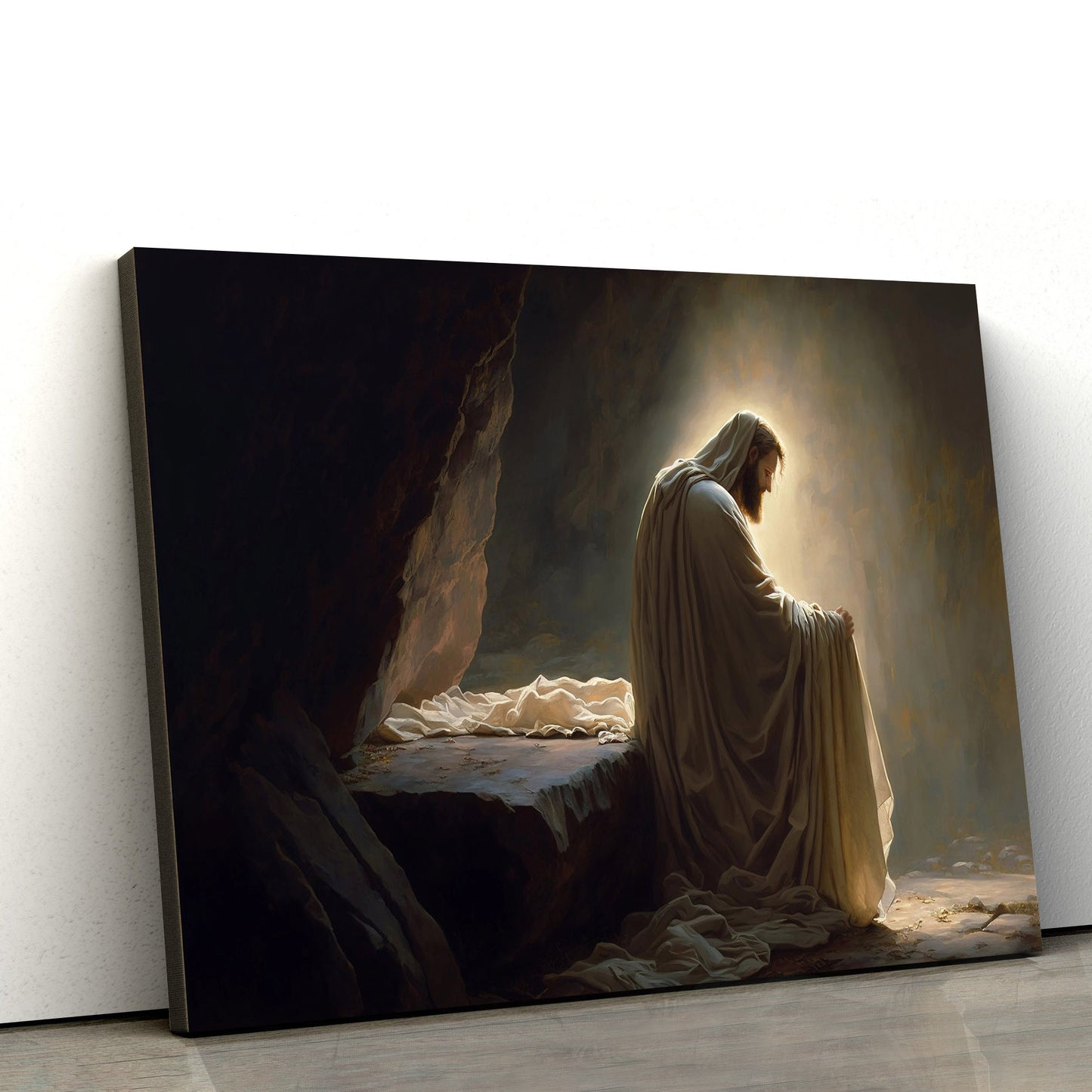 Resurrected Jesus Christ In Tomb On Easter Sunday Portrait - Canvas Pictures - Jesus Canvas Art - Christian Wall Art