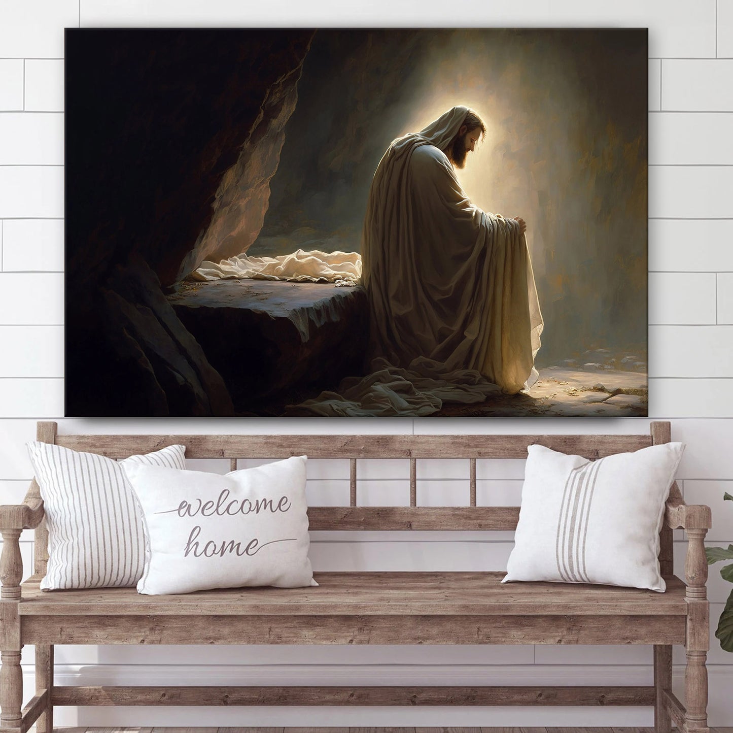 Resurrected Jesus Christ In Tomb On Easter Sunday Portrait - Canvas Pictures - Jesus Canvas Art - Christian Wall Art