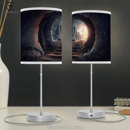 Resurrection Empty Tomb With Crucifix Dawn Table Lamp Pictures - Faith Art - Christian Table Lamp For Bedroom Decor