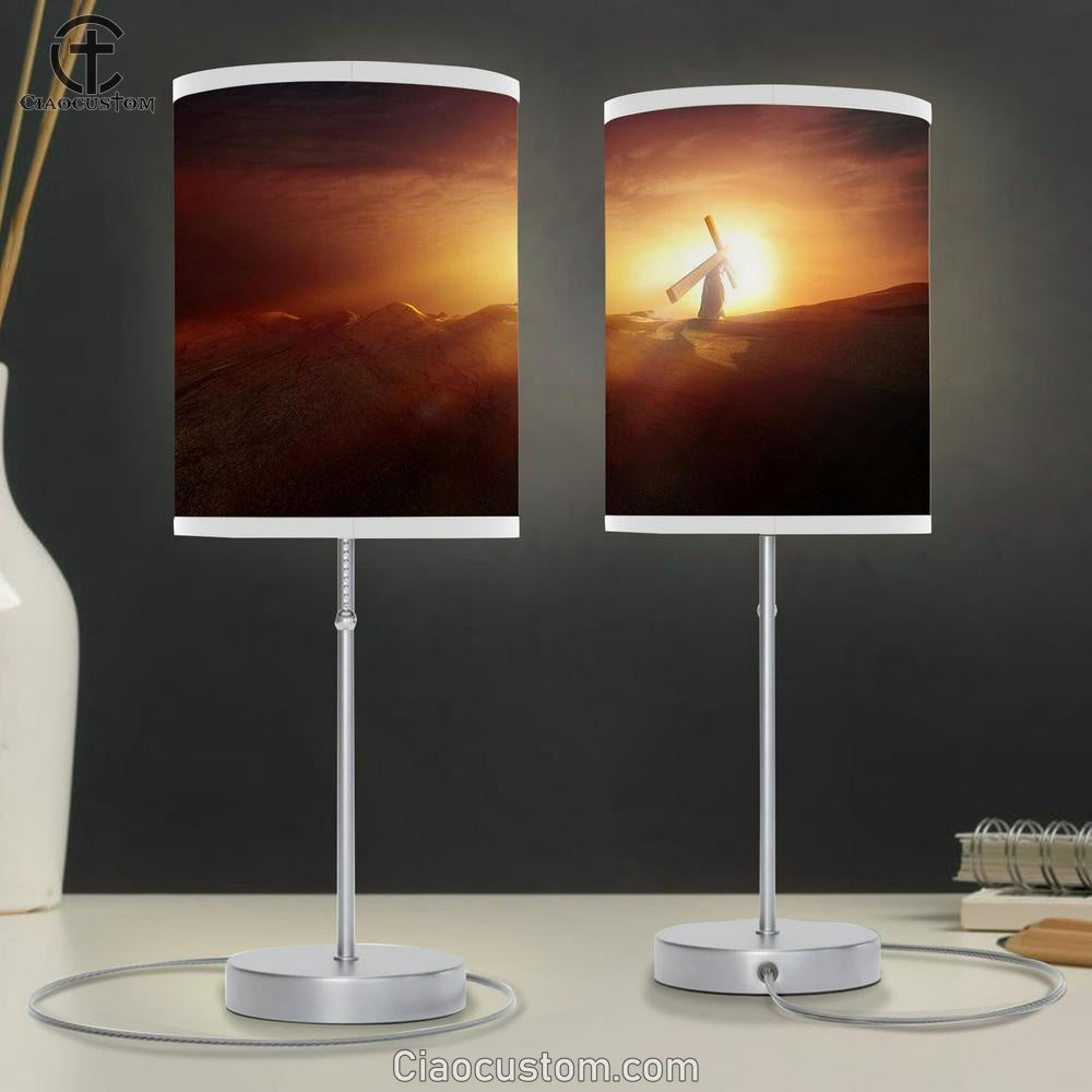 Resurrection Jesus Carrying Cross Table Lamp Pictures - Faith Art - Christian Table Lamp For Bedroom Decor