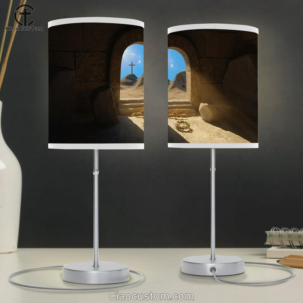 Resurrection Jesus Christ Empty Stone Tomb Table Lamp Pictures - Faith Art - Christian Table Lamp For Bedroom Decor