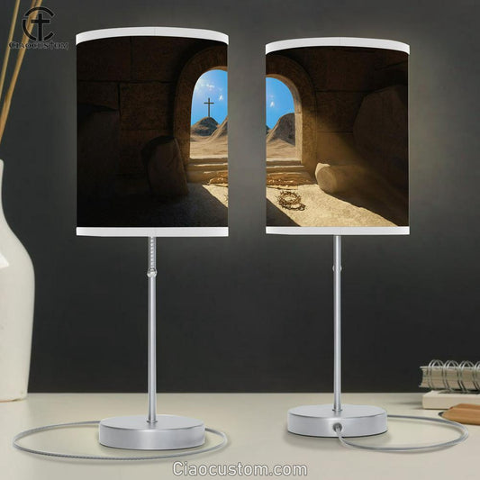 Resurrection Jesus Christ Empty Stone Tomb Table Lamp Pictures - Faith Art - Christian Table Lamp For Bedroom Decor