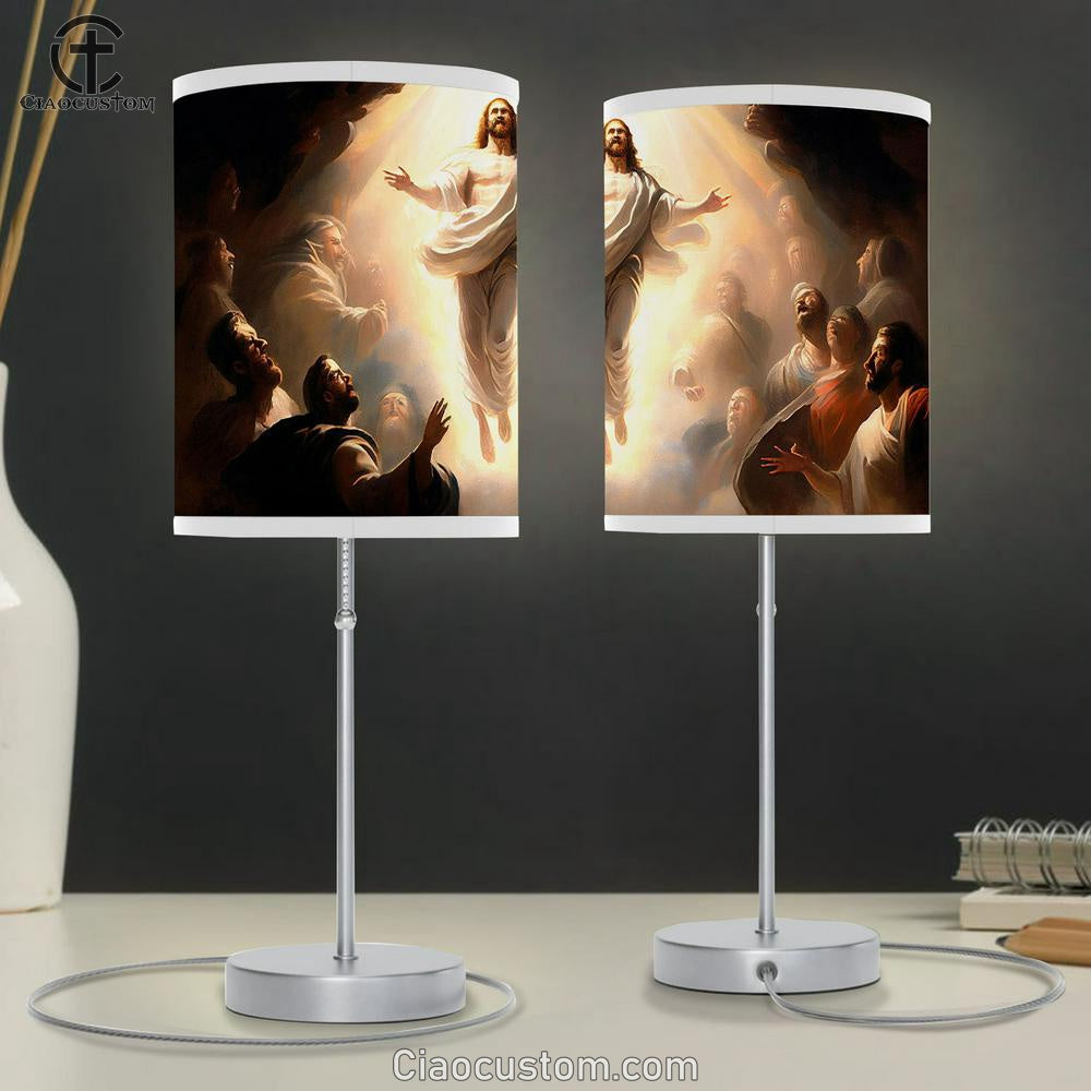 Resurrection Jesus Christ Is Ascending Heaven Table Lamp Pictures - Faith Art - Christian Table Lamp For Bedroom Decor