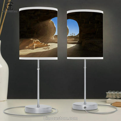 Resurrection Jesus Empty Stone Tomb Table Lamp Pictures - Faith Art - Christian Table Lamp For Bedroom Decor