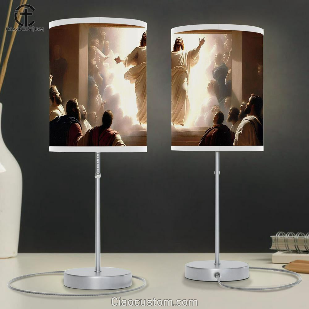 Resurrection Jesus Is Ascending Heaven Table Lamp Pictures - Faith Art - Christian Table Lamp For Bedroom Decor