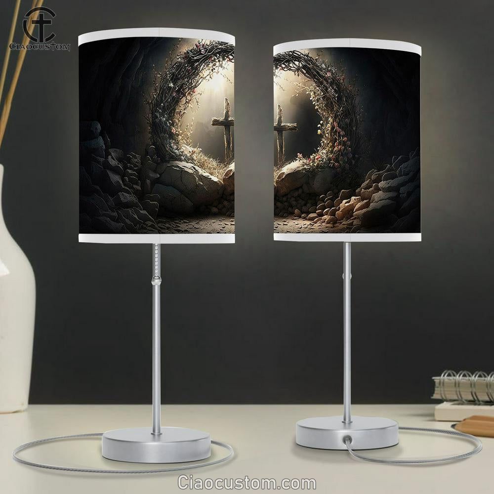 Resurrection Light Empty Tomb With Crucifix Dawn Table Lamp Pictures - Faith Art - Christian Table Lamp For Bedroom Decor