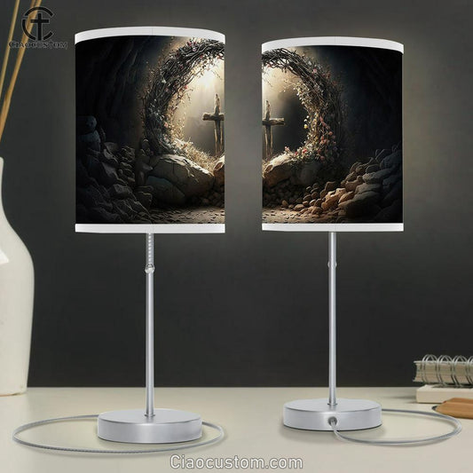 Resurrection Light Empty Tomb With Crucifix Dawn Table Lamp Pictures - Faith Art - Christian Table Lamp For Bedroom Decor
