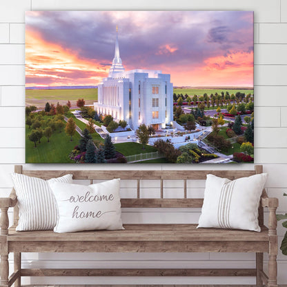 Rexburg Idaho Temple Greater Heights Canvas Wall Art - Jesus Christ Picture - Canvas Christian Wall Art