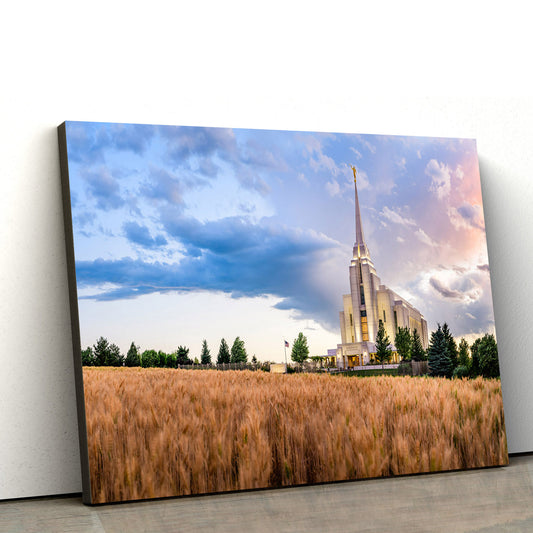 Rexburg Temple Field Sunset Canvas Wall Art - Jesus Christ Picture - Canvas Christian Wall Art