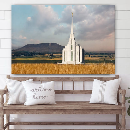 Rexburg Temple R Mountain Panoramic Canvas Wall Art - Jesus Christ Picture - Canvas Christian Wall Art