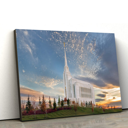 Rexburg Temple Radiant Alabaster Panoramic Canvas Wall Art - Jesus Christ Picture - Canvas Christian Wall Art