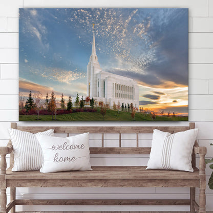 Rexburg Temple Radiant Alabaster Panoramic Canvas Wall Art - Jesus Christ Picture - Canvas Christian Wall Art