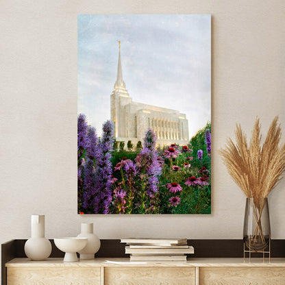 Rexburg Temple Summer Flowers Canvas Pictures - Jesus Canvas Art - Christian Wall Art