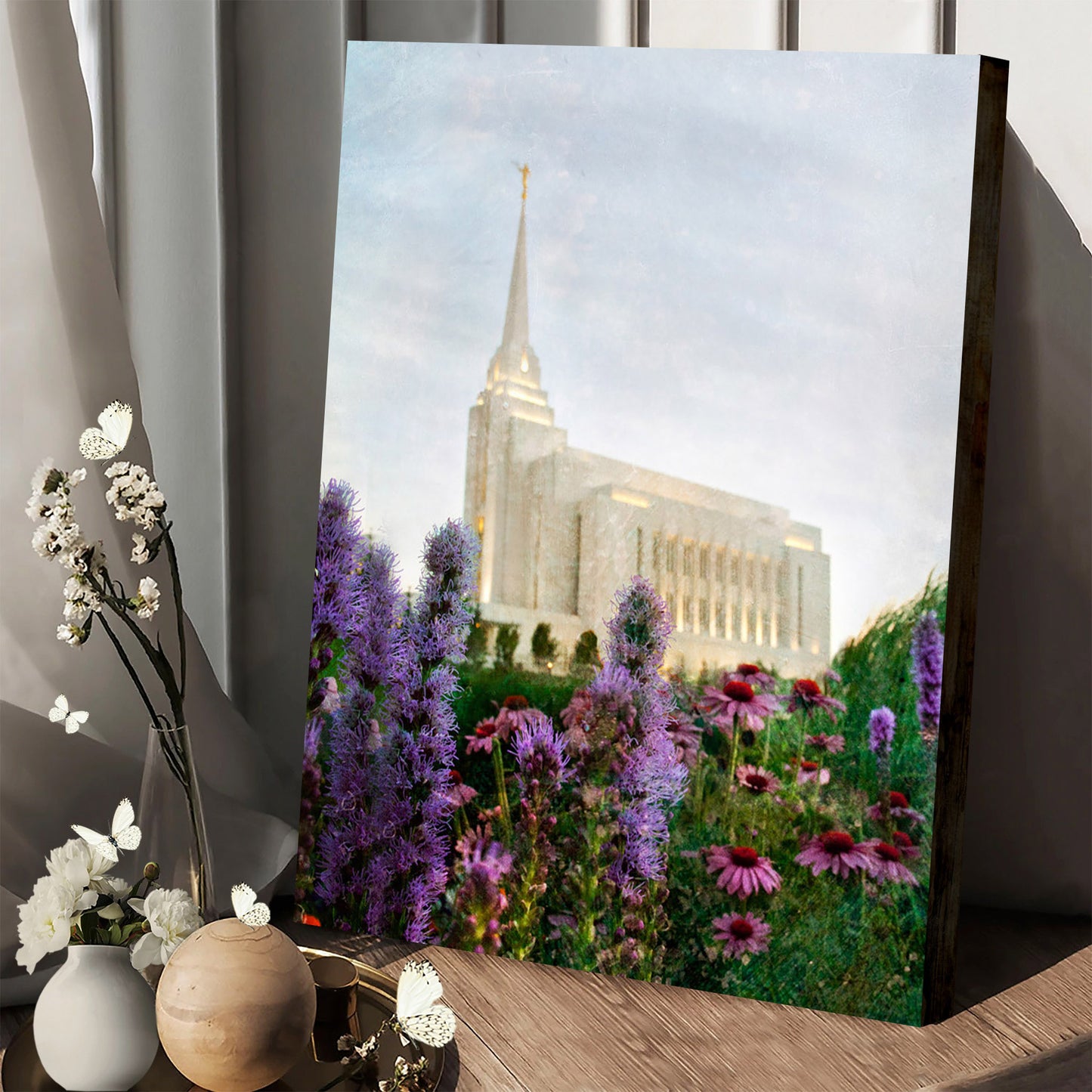 Rexburg Temple Summer Flowers Canvas Pictures - Jesus Canvas Art - Christian Wall Art