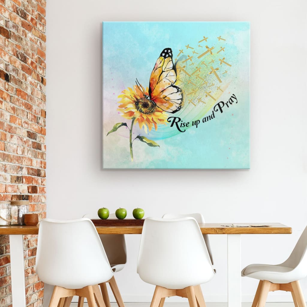 Rise Up And Pray Butterfly Sunflower Canvas Wall Art - Christian Wall Art - Religious Wall Decor