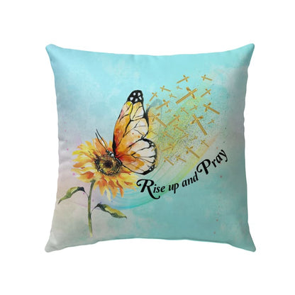 Rise Up And Pray Butterfly Sunflower Christian Pillow