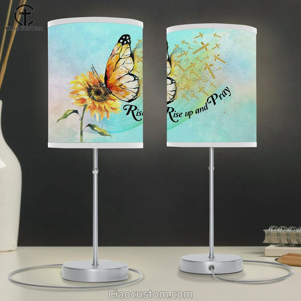 Rise Up And Pray Butterfly Sunflower Table Lamp For Bedroom - Christian Room Decor