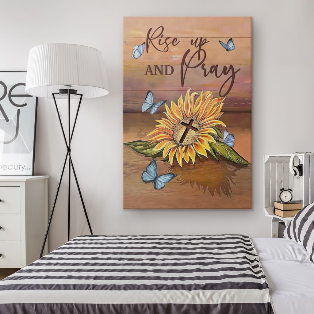 Rise Up And Pray Sunflower Cross Canvas Wall Art - Christian Canvas Prints - Bible Verse Canvas