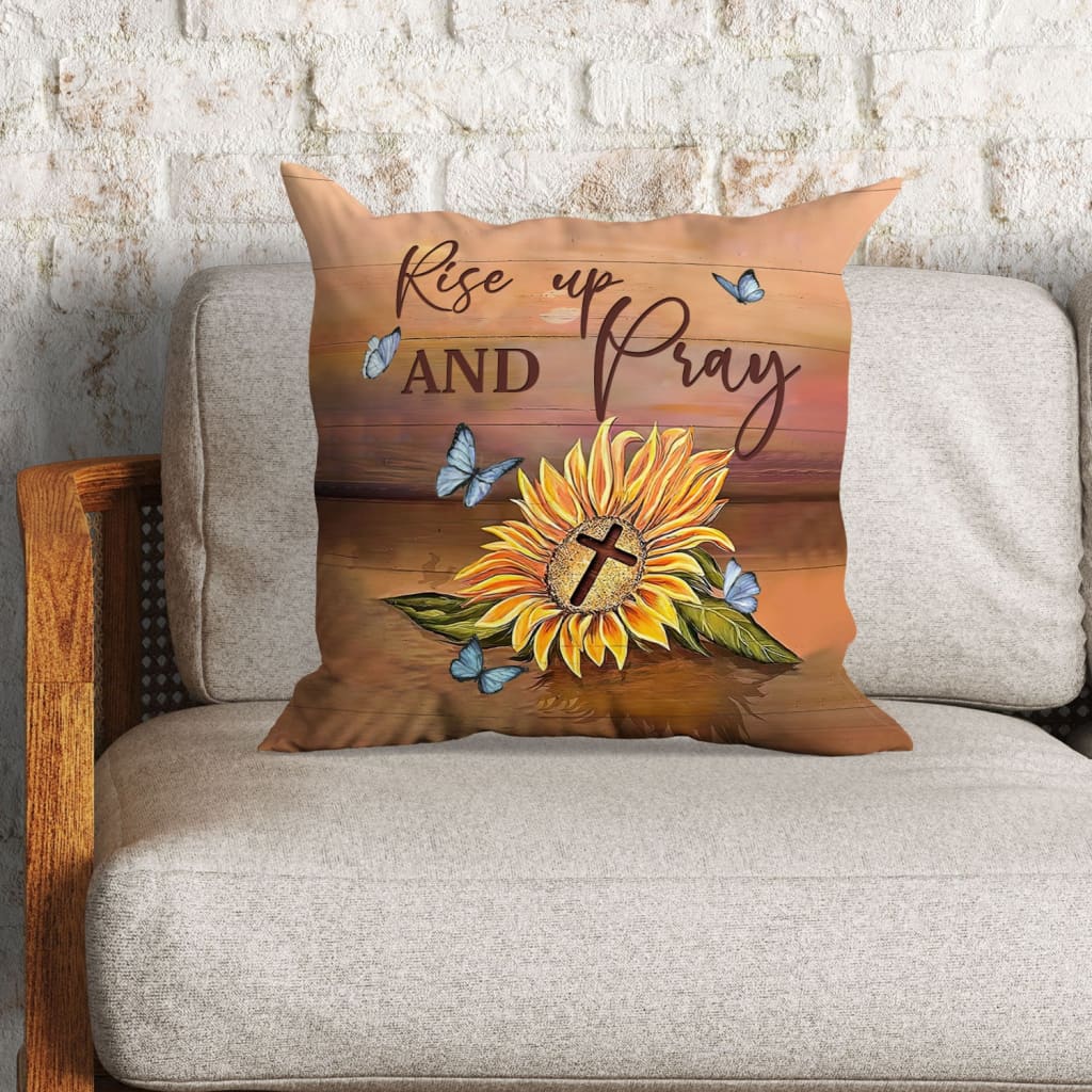Rise Up And Pray Sunflower Cross Pillow - Christian Pillow