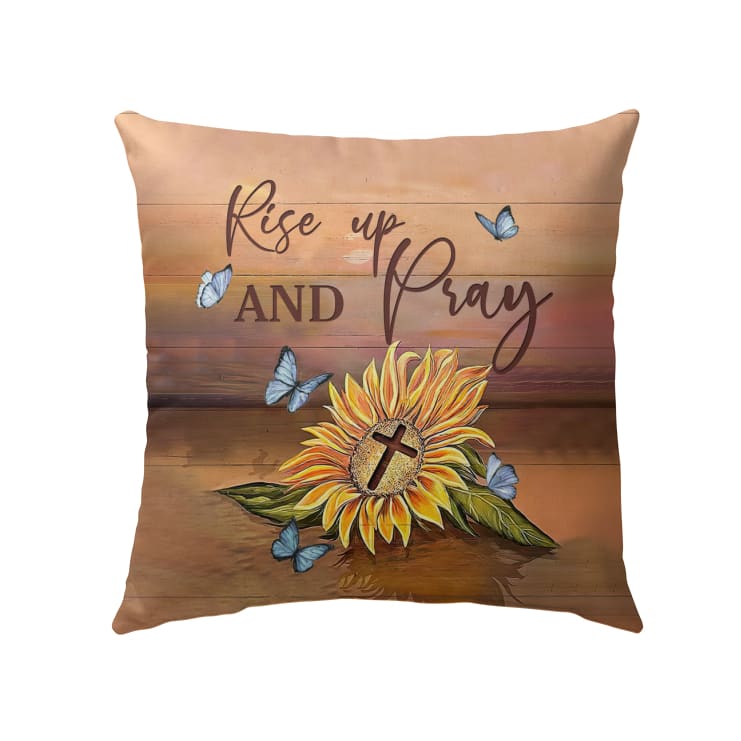 Rise Up And Pray Sunflower Cross Pillow - Christian Pillow