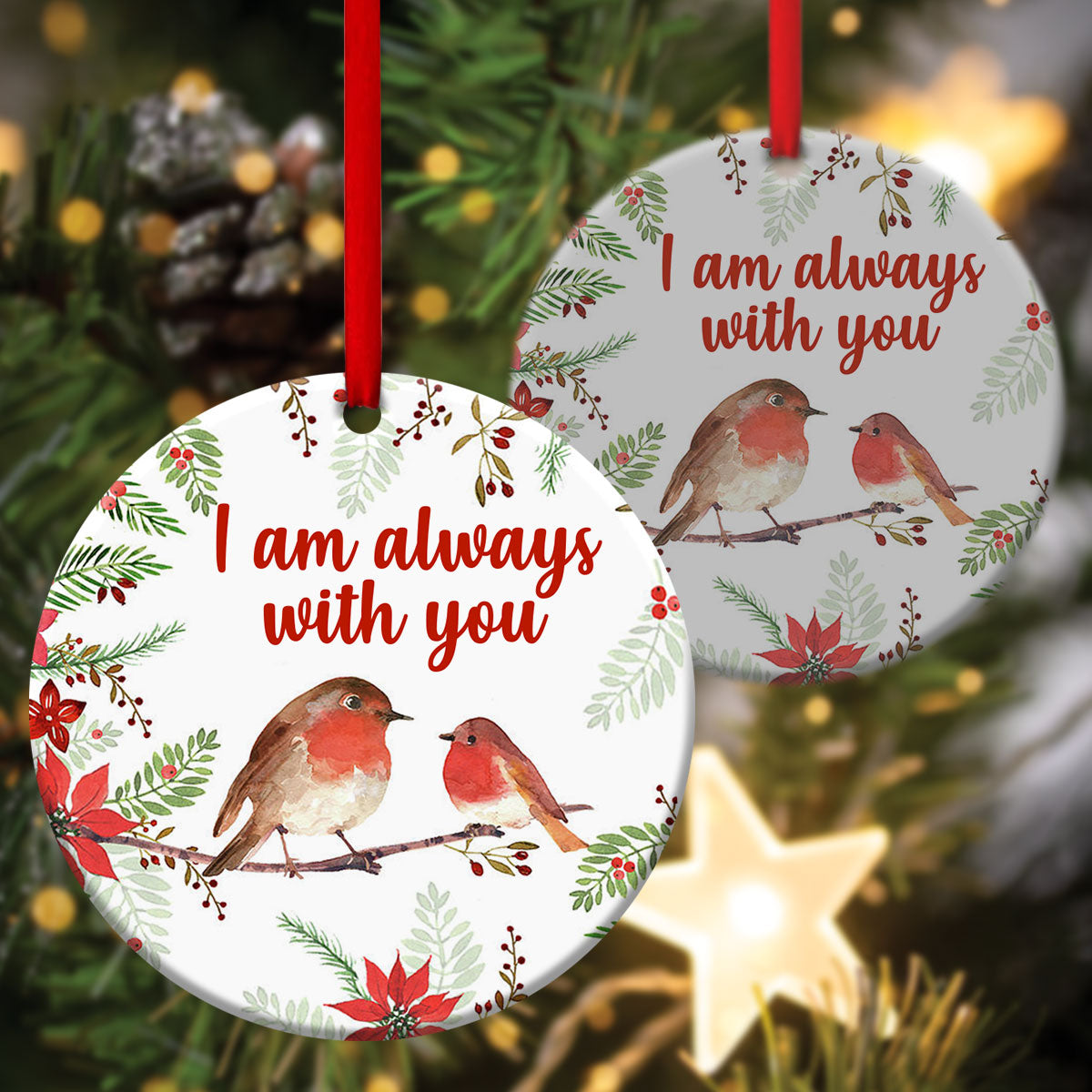 Robin Redbreast Ceramic Circle Ornament - I Am Always With You - Christmas Decor - Funny Ornament
