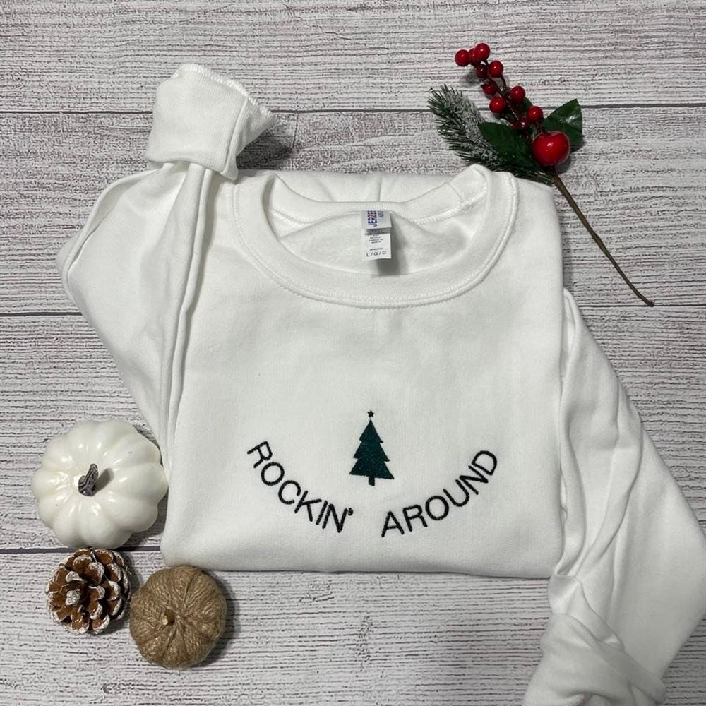 Rockin Around Christmas Tree Embroidered Sweatshirt, Women's Embroidered Sweatshirts