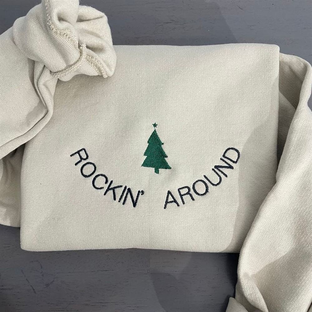 Rockin Around Christmas Tree Embroidered Sweatshirt, Women's Embroidered Sweatshirts