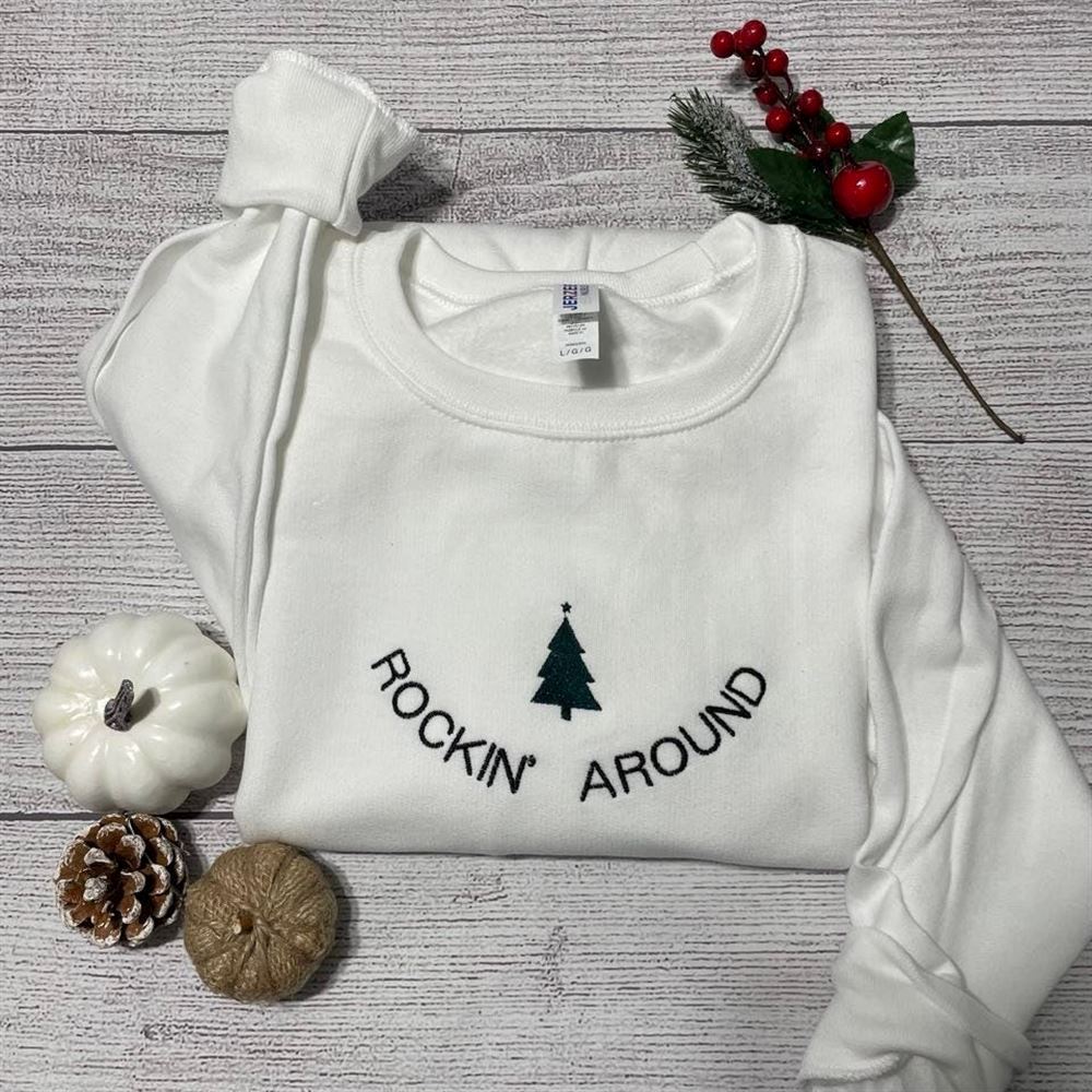 Rockin Around Christmas Tree Embroidered Sweatshirt, Women's Embroidered Sweatshirts
