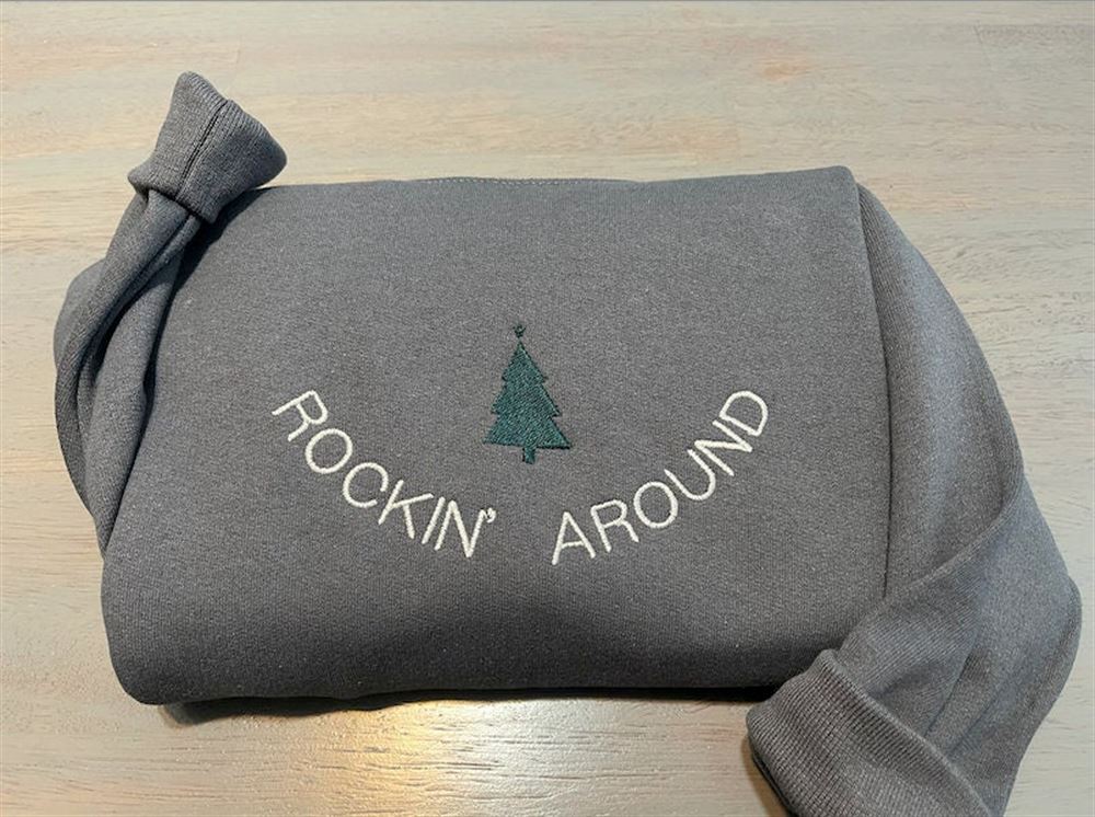 Rockin Around Christmas Tree Embroidered Sweatshirt, Women's Embroidered Sweatshirts