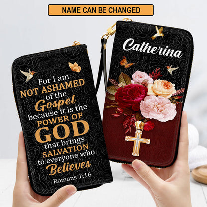Romans 116 Gift Scriptures For Religious Women For I Am Not Ashamed Of The Gospel Clutch Purse For Women - Personalized Name